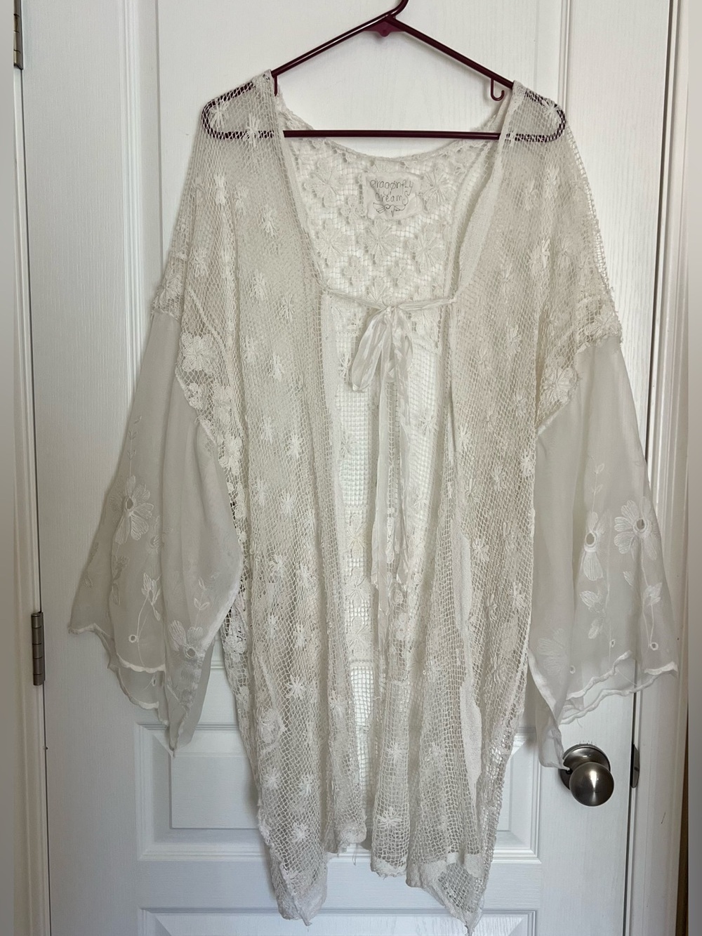 Romantic Boho White/Cream Filet Lace Duster/Kimono -Unique Handmade Fairy